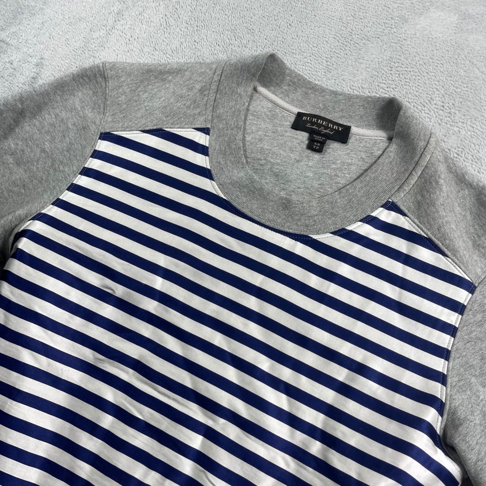 Burberry London England Sweatshirt XS Gray Navy Stripe Mixed Media Made in Italy